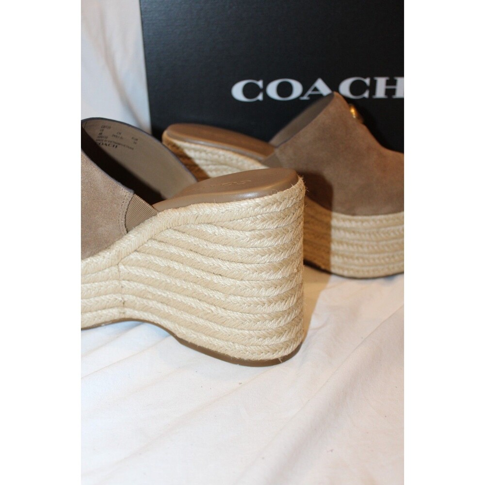 COACH Women Suede Espadrille Platform Wedge Slide Sandals Coconut Brown NEW SZ 8 - Picture 6 of 8